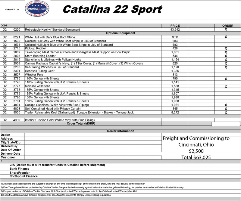 New Catalina 22 Sport IN STOCK